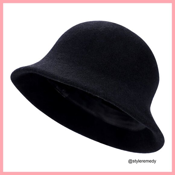 Faux Wool Felt Bucket Hat Winter Warm Foldable Adjustable Rope main image 7